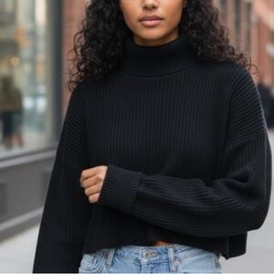 Zara Mock neck Cropped Black Ribbed Cozy Sweater Size Medium 2 for $30